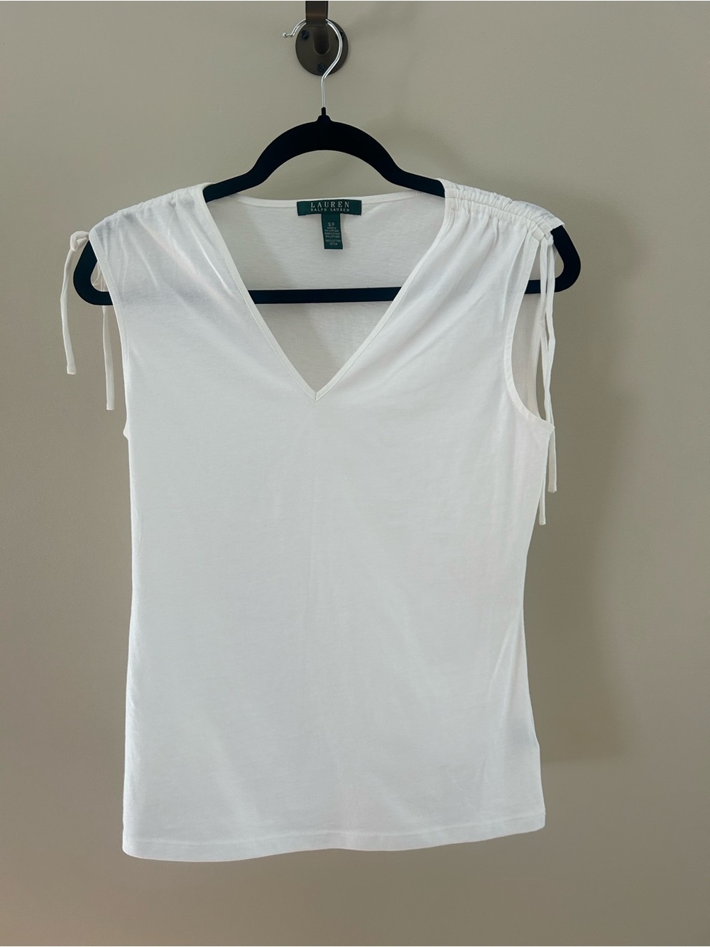 Ralph Lauren White V-Neck Tie-Shoulder Tank Top